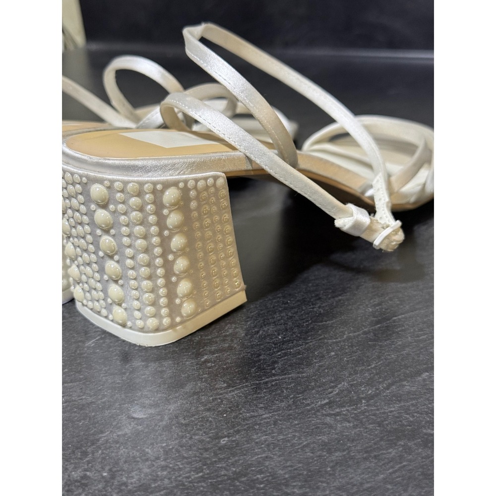 Dolce Vita Satin Pearl Block Heel Bridal Sandals Ivory Square Toe Size 8.5 Party - Picture 6 of 9